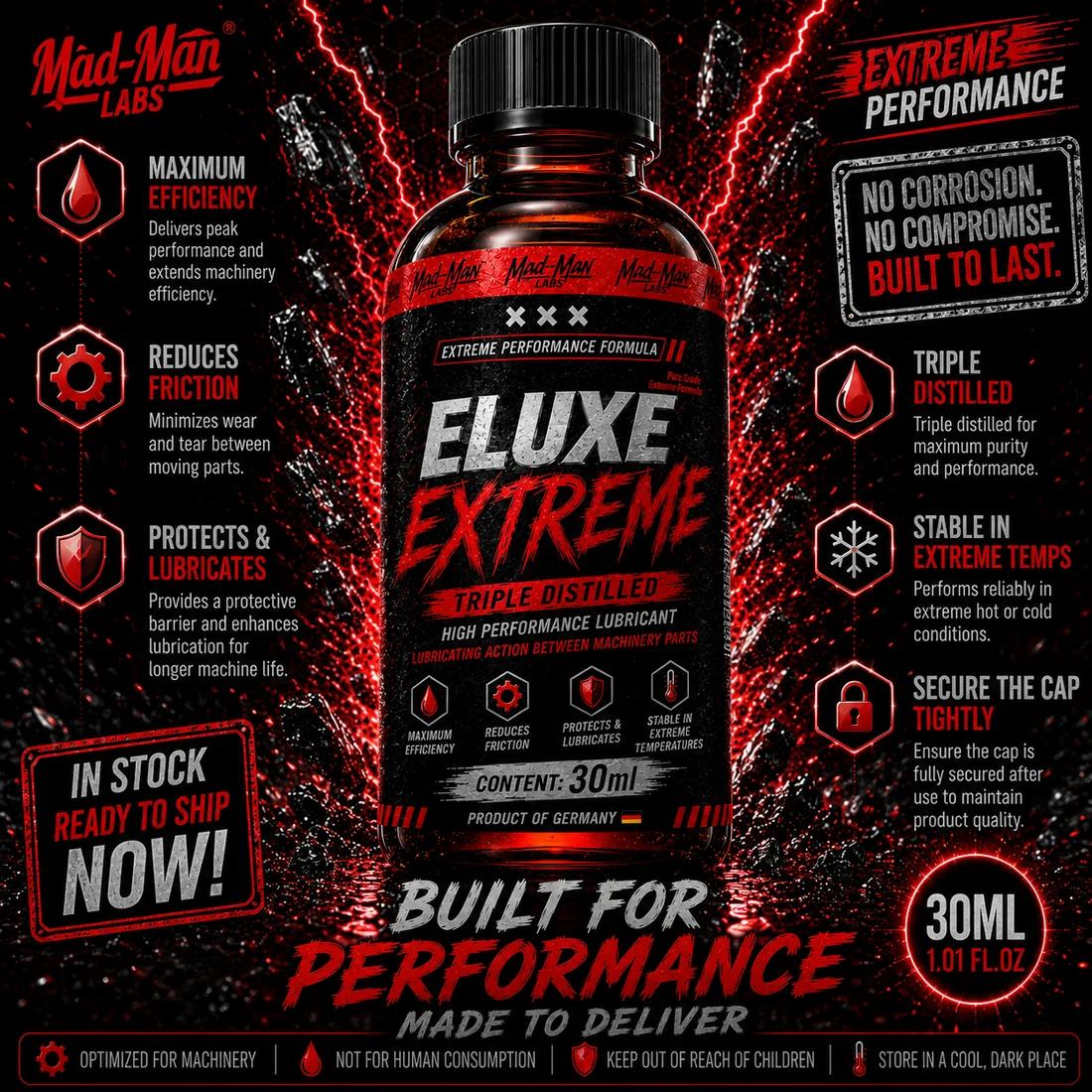 ELUXE Extreme 30ml machine oil lubricant Australia product information