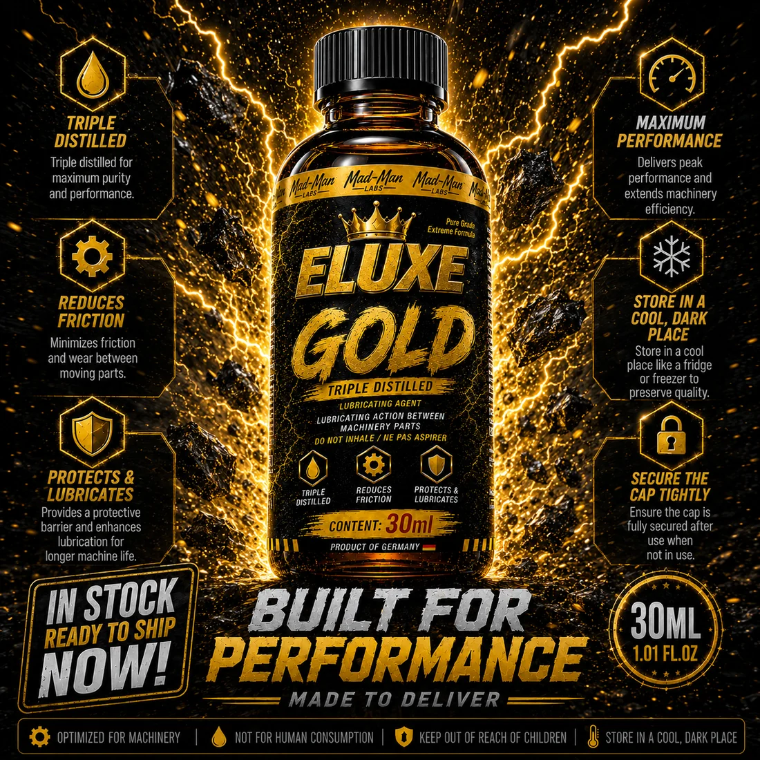 ELUXE Gold 30ml machine oil lubricant Australia product information