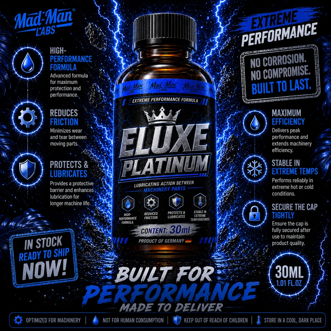 ELUXE Platinum 30ml machine oil lubricant Australia product information