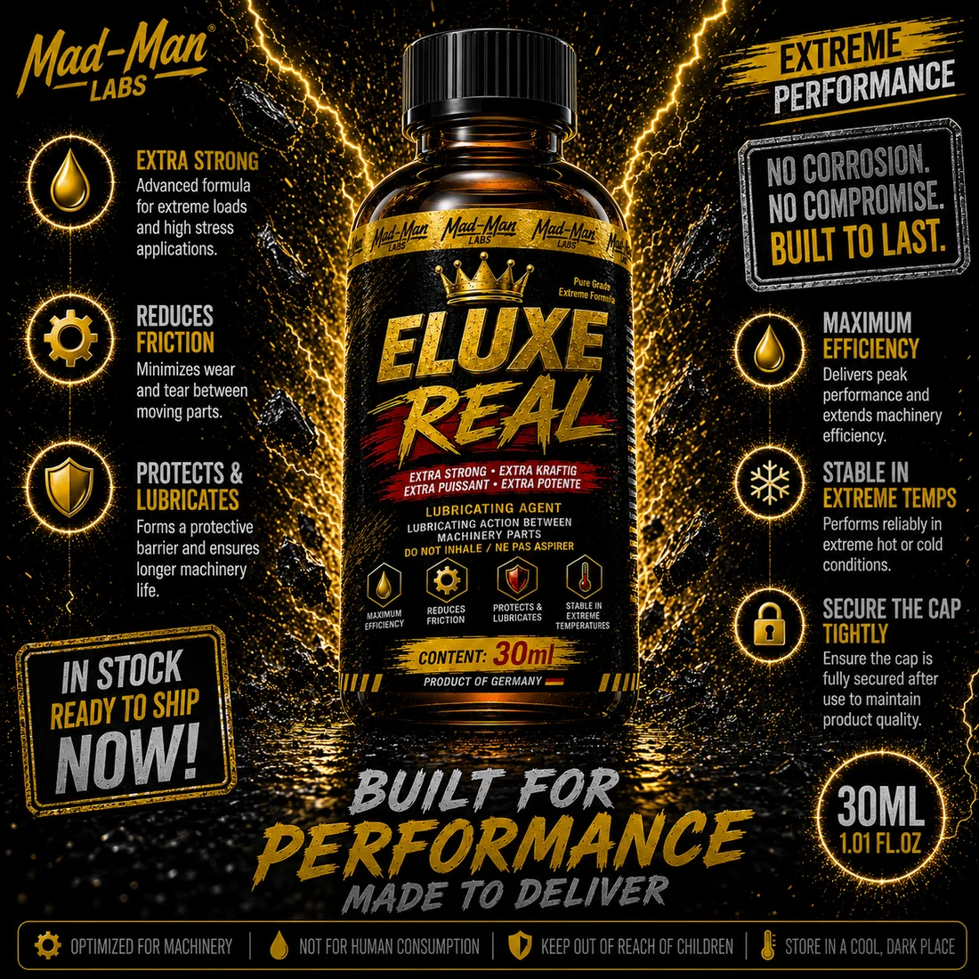 ELUXE Real 30ml machine oil lubricant Australia product information
