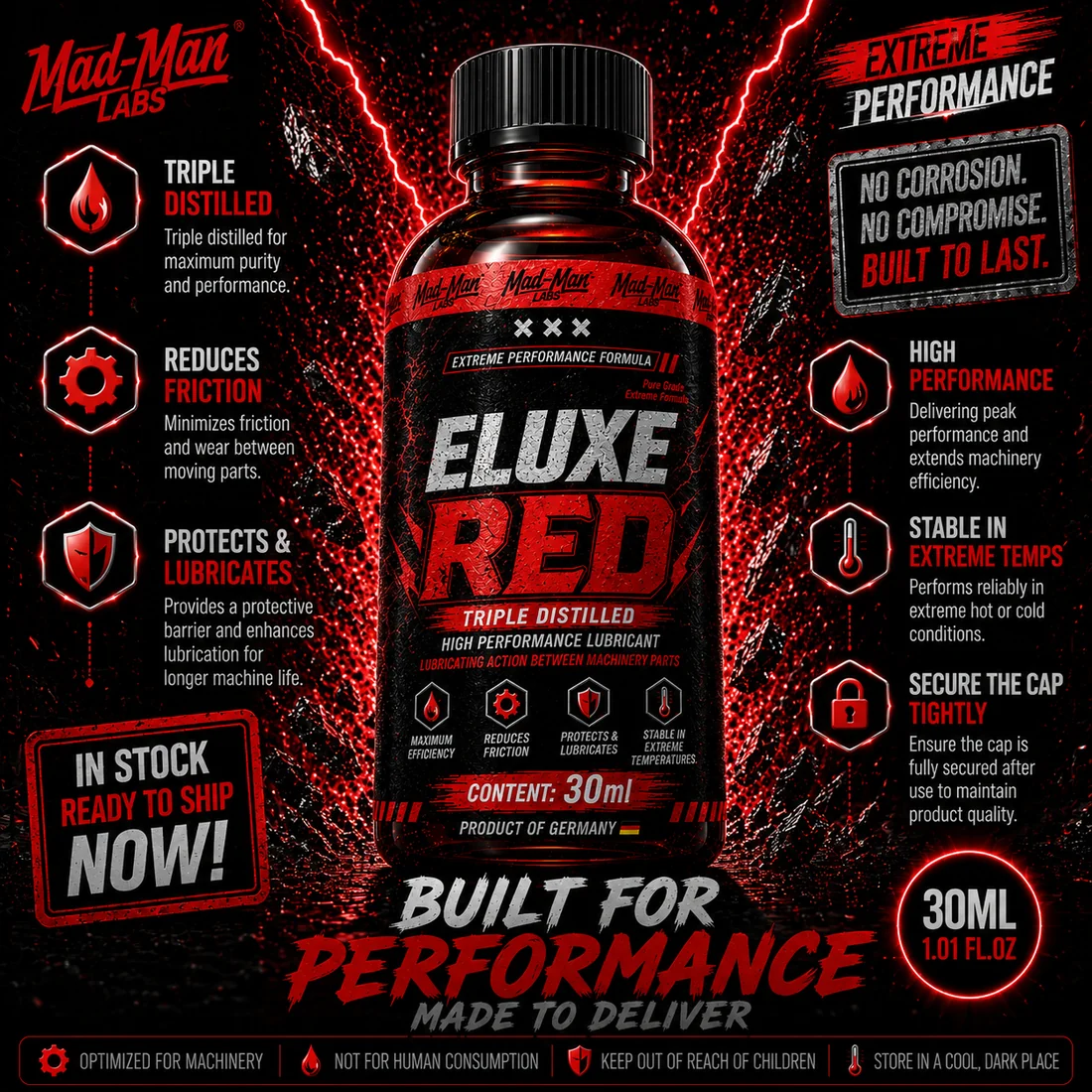 ELUXE Red 30ml machine oil lubricant Australia product information