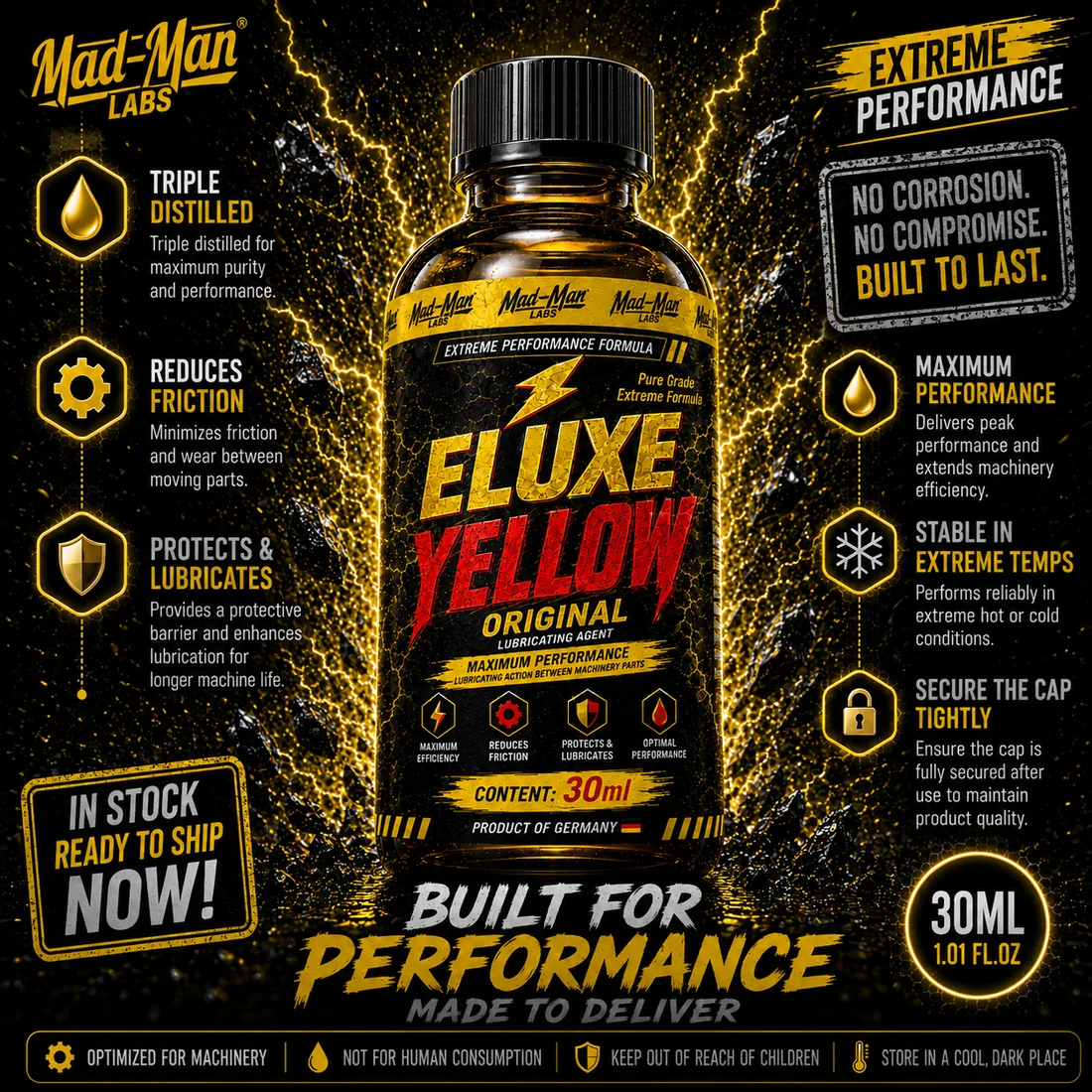 ELUXE Yellow Original 30ml machine oil lubricant Australia product information